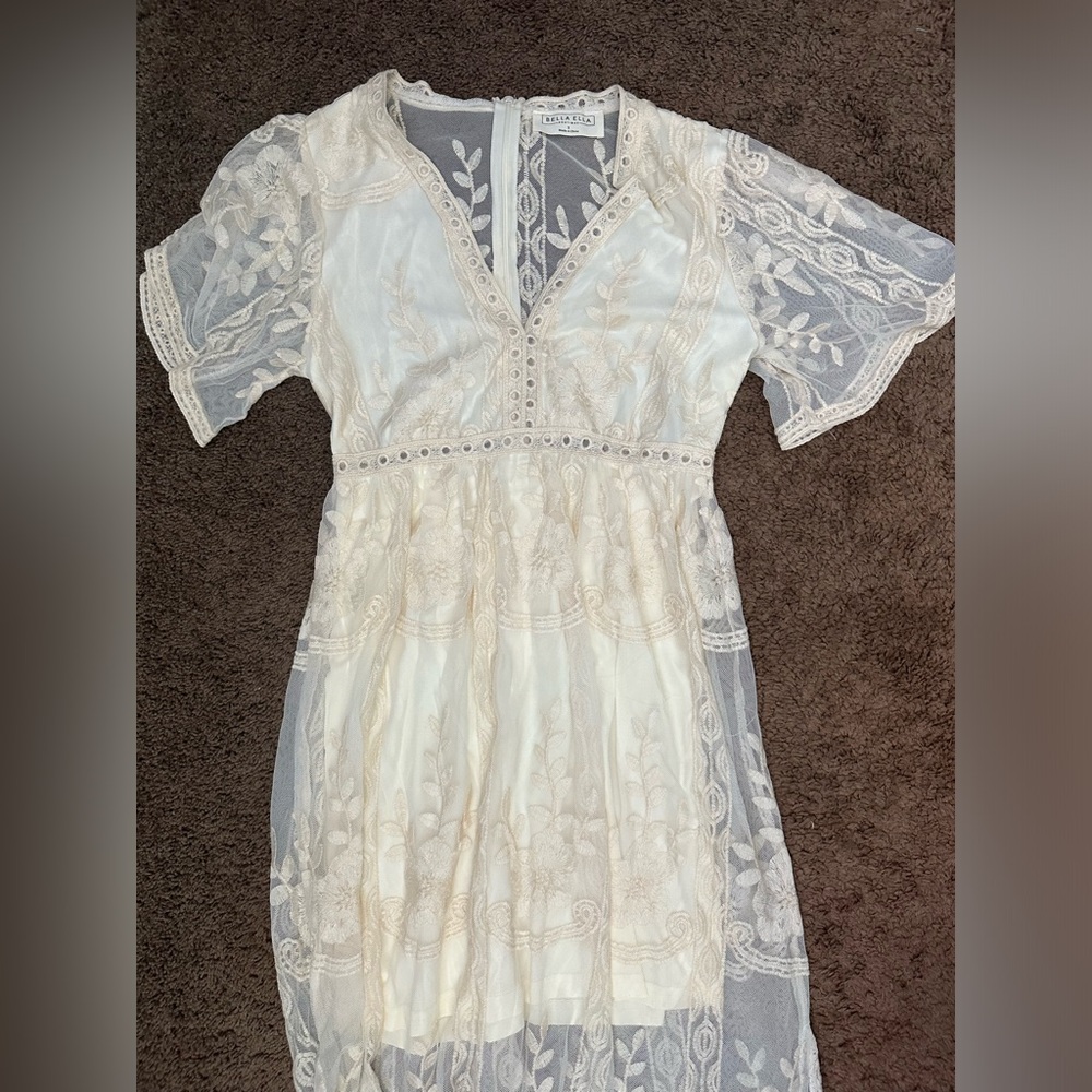 Bella Ella “Light my Fire” Cream Sheer Maxi Dress